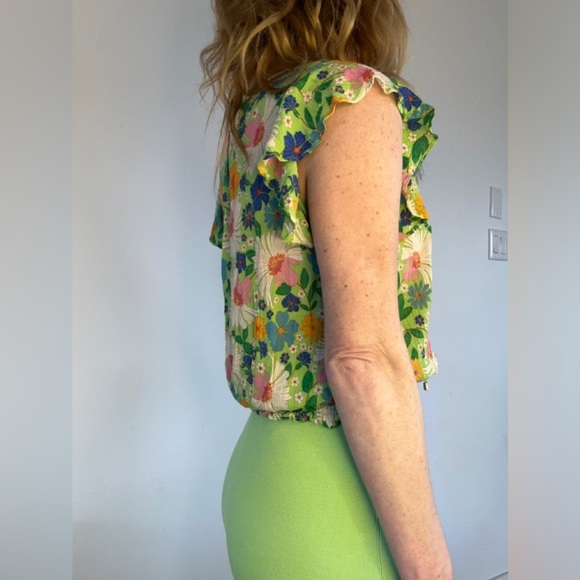 Gorgeous Rose+Olive green floral sheer blouse size XS - Picture 4 of 6